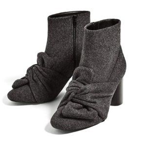 NIB ZARA Grey Felt Wool Blend Bow Heeled Ankle Boots. 7.5